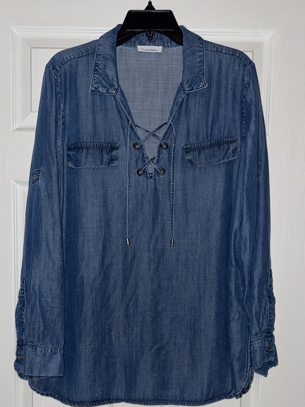 Calvin Klein - Jean Lace-Up Chambray Tunic in blue